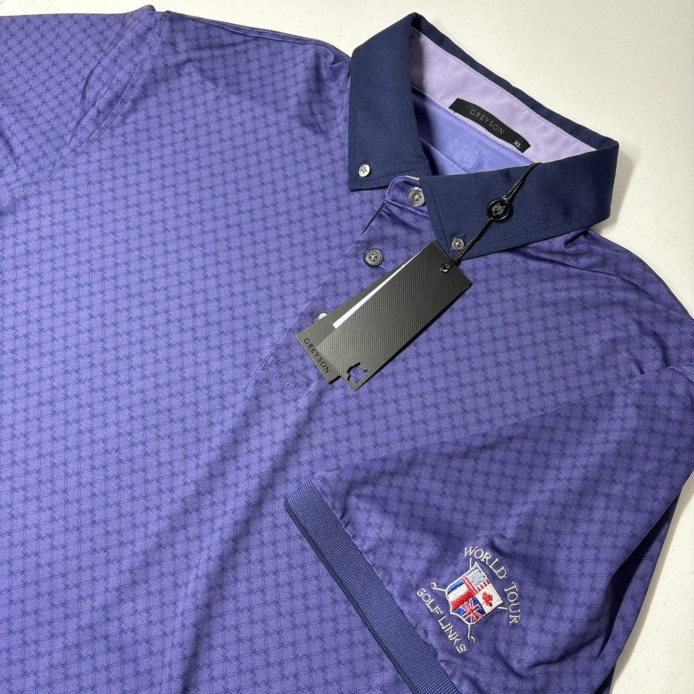 Greyson Men Golf Polo Shirt XL Short Sleeve Button-Down World Tour Golf Links
